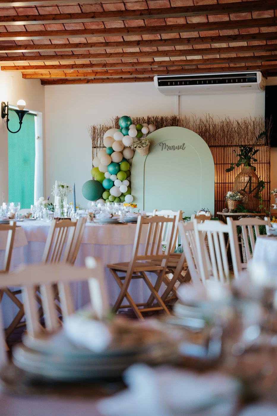 Salão decorado para o batizado