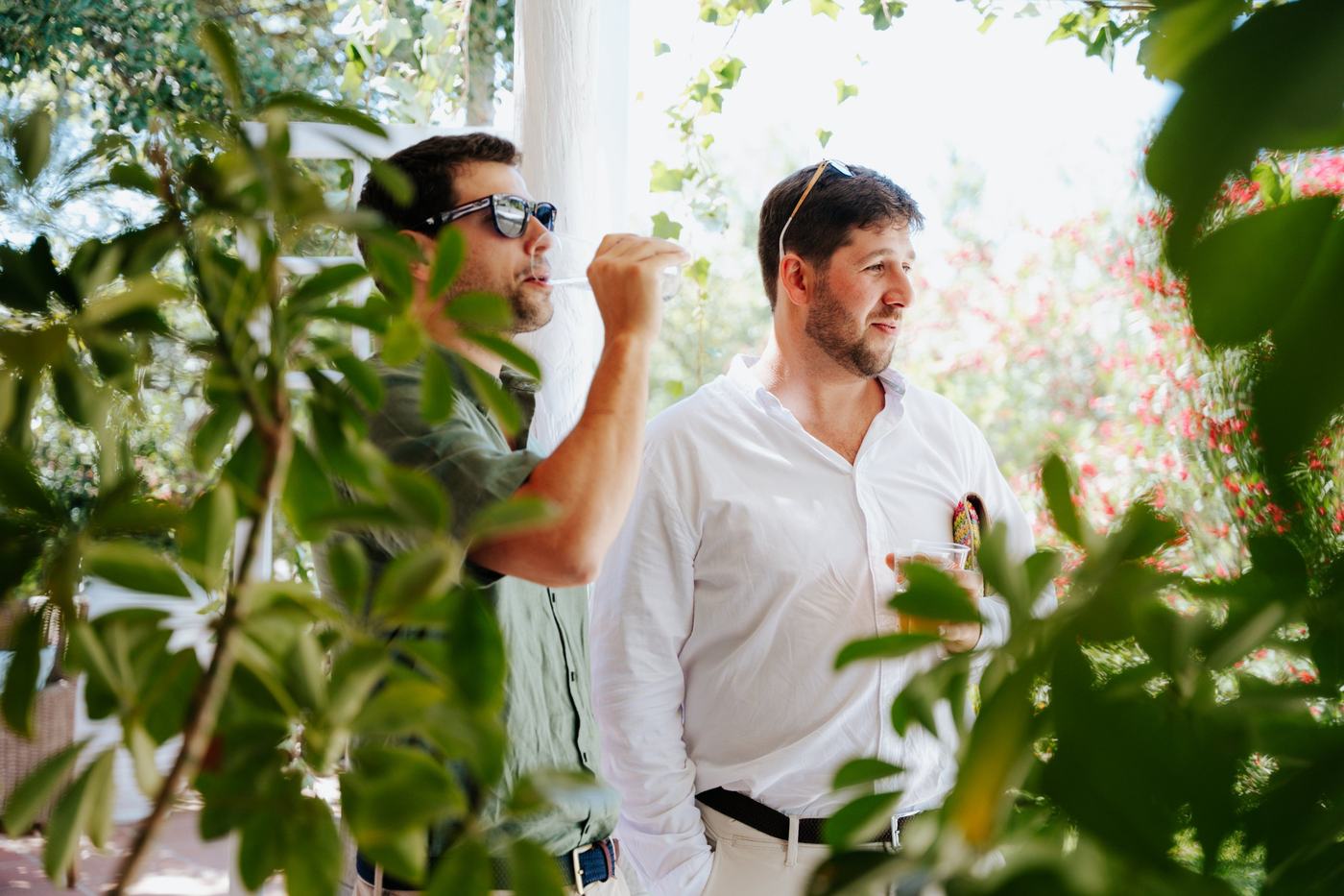 Convidados entre a folhagem do jardim